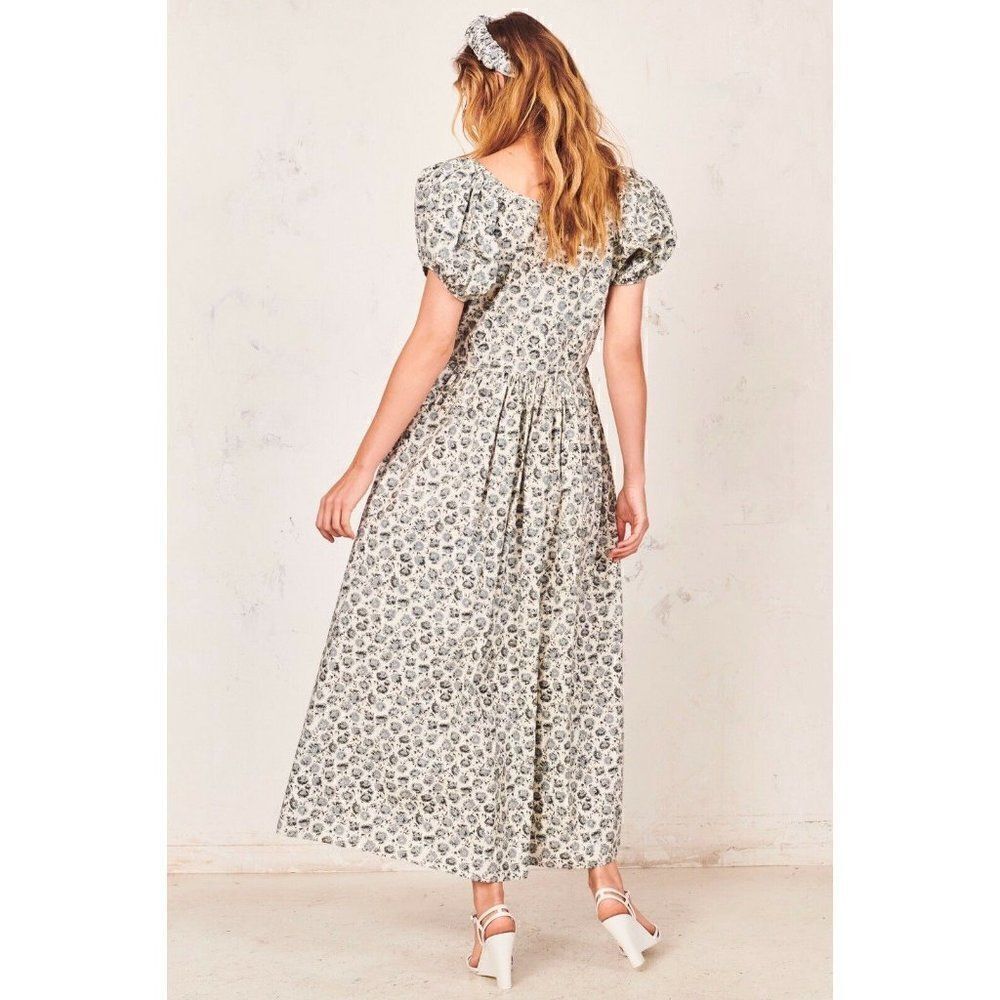 NEW LOVESHACKFANCY LAIS FLORAL PUFF SLEEVE VINTAGE POPLIN DRESS WARM GREY - Picture 3 of 8